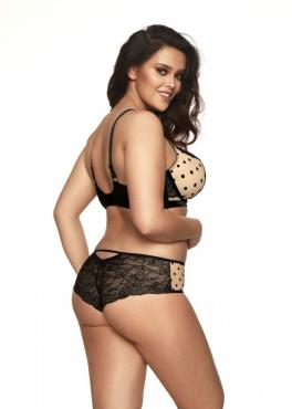 Kinga VALERIE P 615/2 Труси бразиліана з мереживом чорний/бежевий/горошок